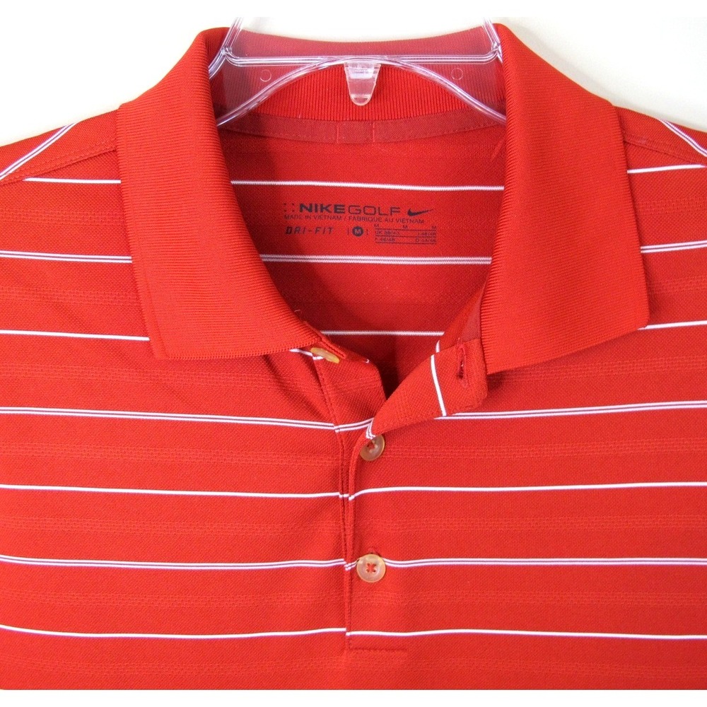 Nike Golf Dri Fit Red Striped Performance Golf Polo‎ Shirt Men's Medium - Picture 2 of 7